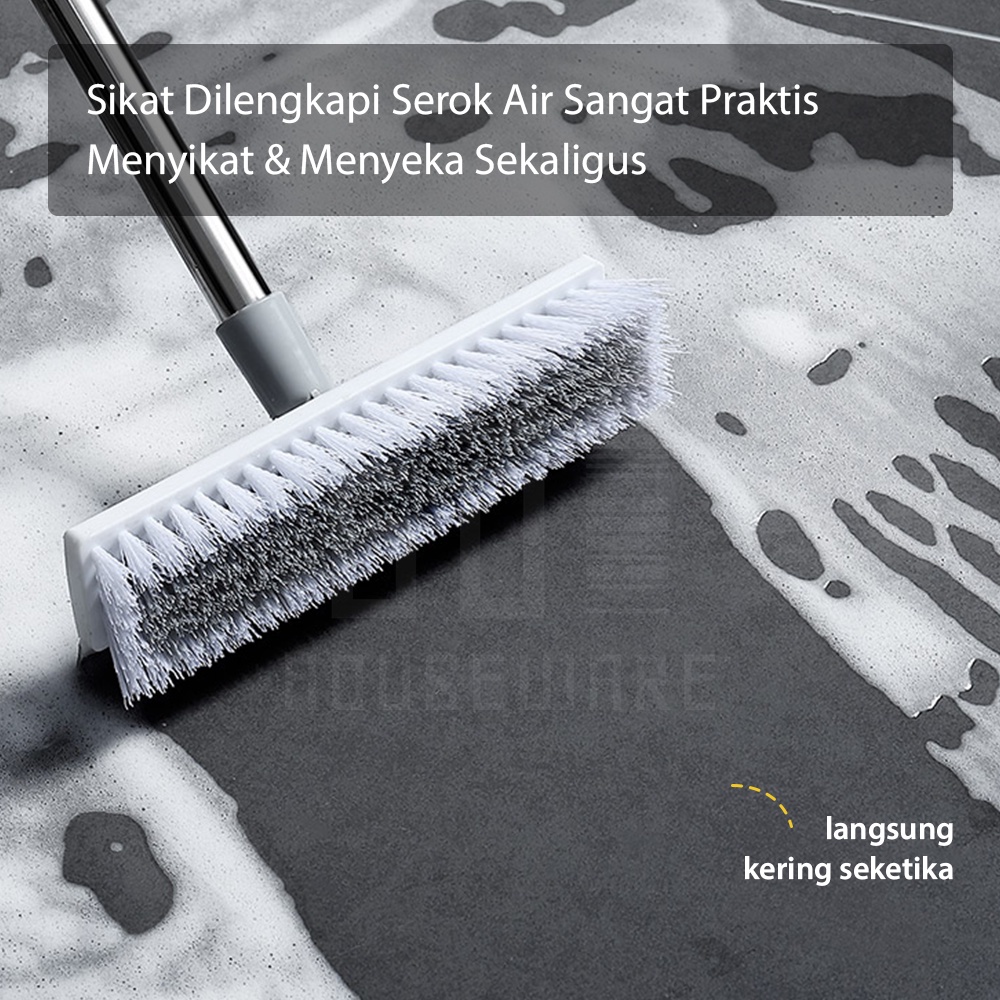 HUGO Sikat Pembersih Lantai Toilet Kamar Mandi 2 in 1 Praktis Serbaguna Serokan Air Gagang Panjang Warna Putih