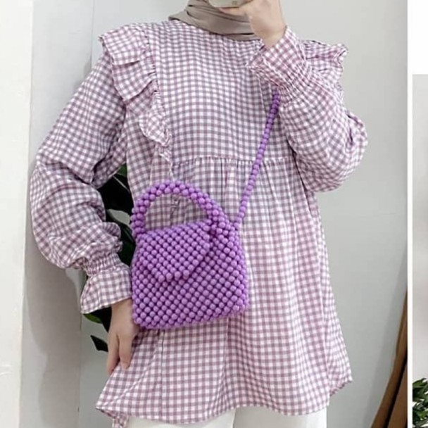 [ARFA STYLE] NOE BLOUSE - Atasan Wanita Motif Kotak Model Terbaru 2021 - MURAH/Bisa COD-Lilac