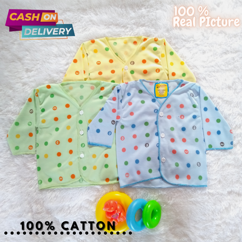 3PCS Baju Bayi Baru Lahir Lengan Panjang Motip Polka Newborn 0-6 Bulan