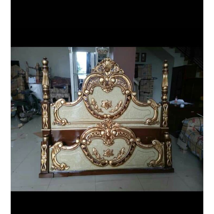 tempat tidur dipan cinta kmbinasi gold marmer kayu jati furniture jepara
