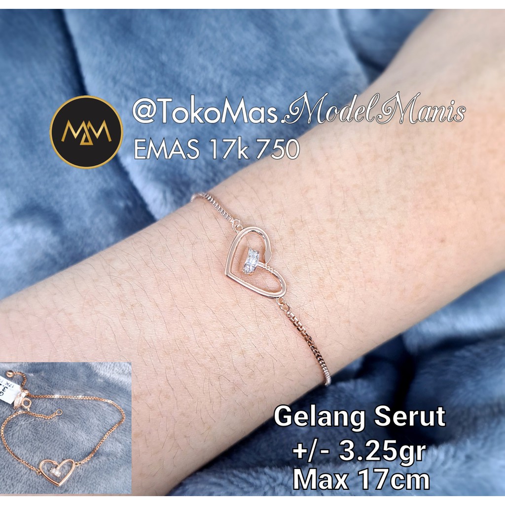 Gelang serut love paku fashion emas rosegold 750 kadar 17k