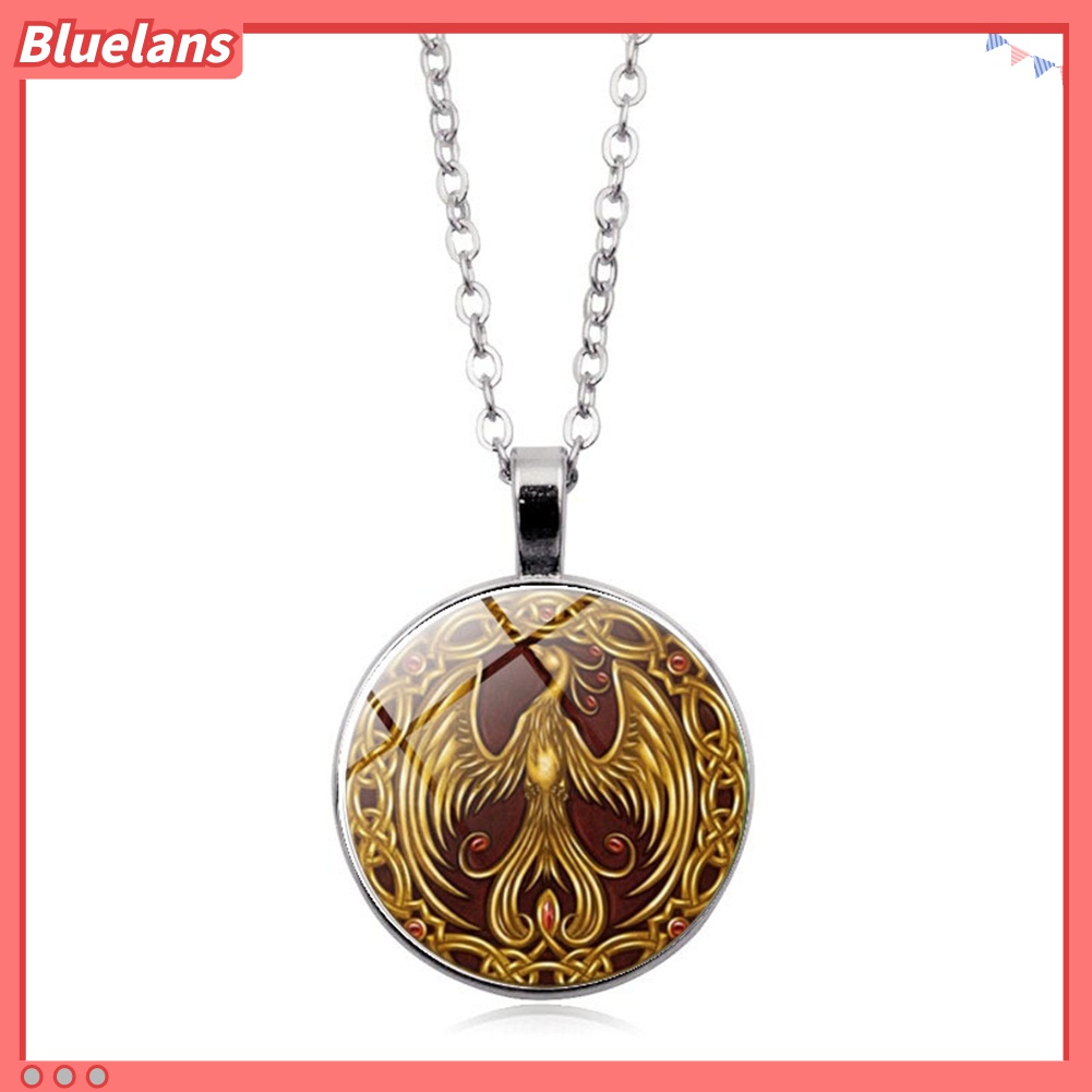 Kalung Rantai Liontin Kaca Cabochon Motif Phoenix Gaya Vintage Untuk Wanita