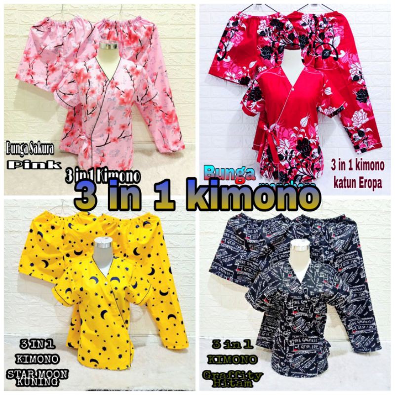 Piyama Kimono 3 in 1 dewasa Bermotif/karakter