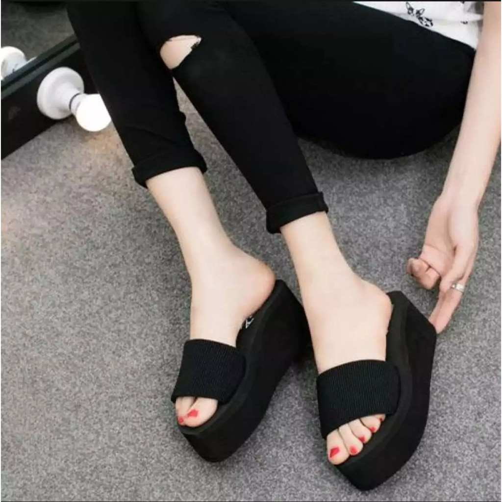 Sandal Wedges Selop Wanita PRADAA Dewasa Kokop Beludru Slop Buludru Sendal Cewek-7