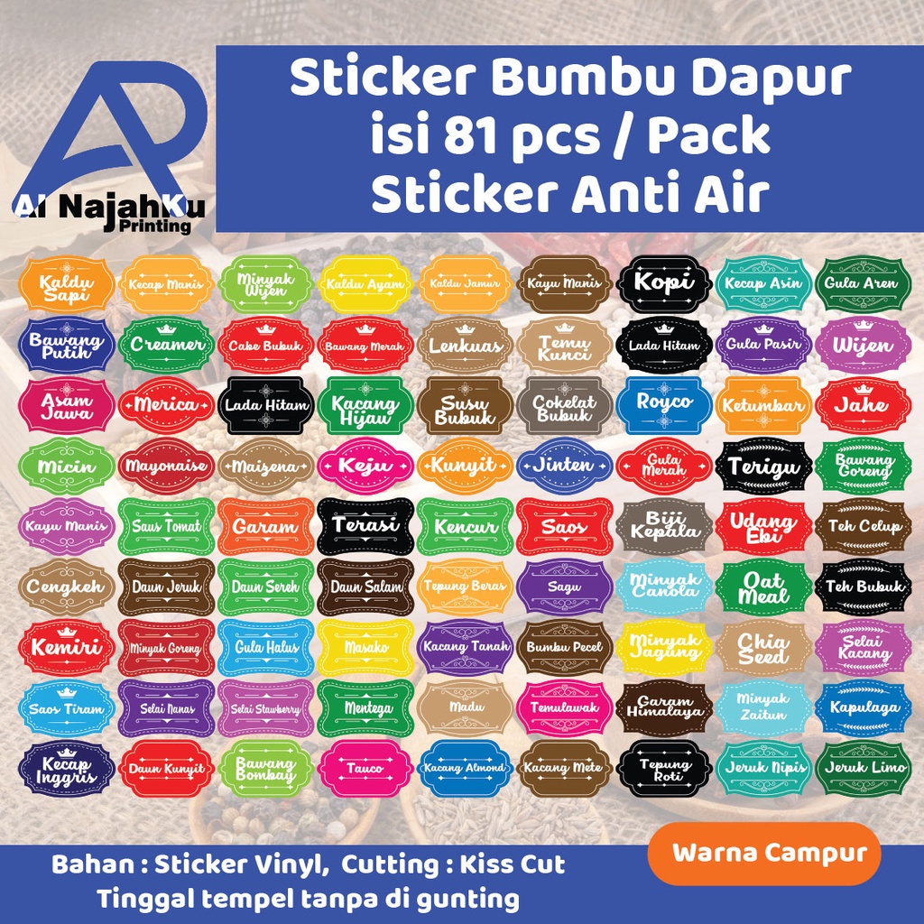 

(ISI 81PCS) STIKER LABEL NAMA BUMBU DAPUR UKURAN 5X3CM STICKER ANTI AIR