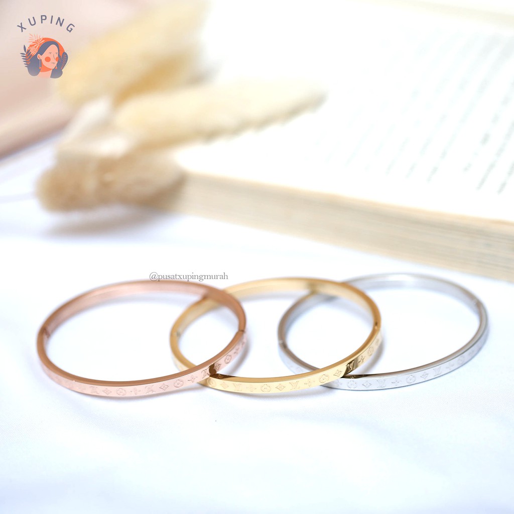 LV GELANG TITANIUM PERMATA PERHIASAN PREMIUM QUALITY POLOS SET 3 STAINLESS STEEL