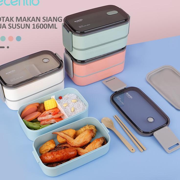 Sekarang Laris FOODI 2 susun lunch box Set single kotak Bekal makan Tepak Bento Box Tempat makan anti tumpah kapasitas besar 800ml/1600ml