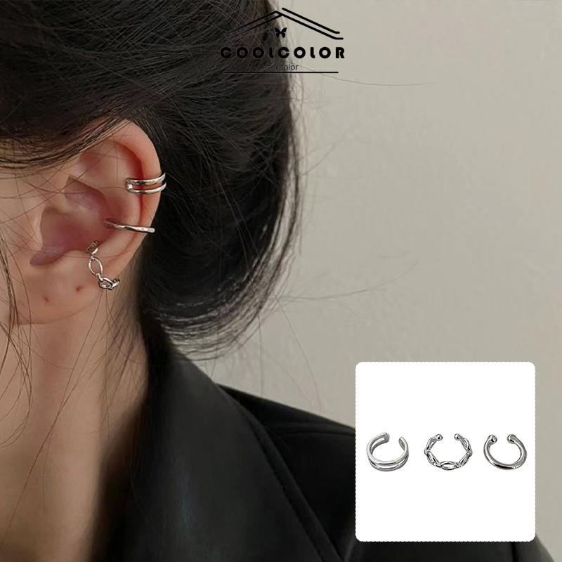 COD✨3PCS/SET Anting Kombinasi Set Klip Telinga Tanpa Lubang Telinga Wanita Niche High-end Bahasa Perancis Retro Telinga Tulang Klip- cl