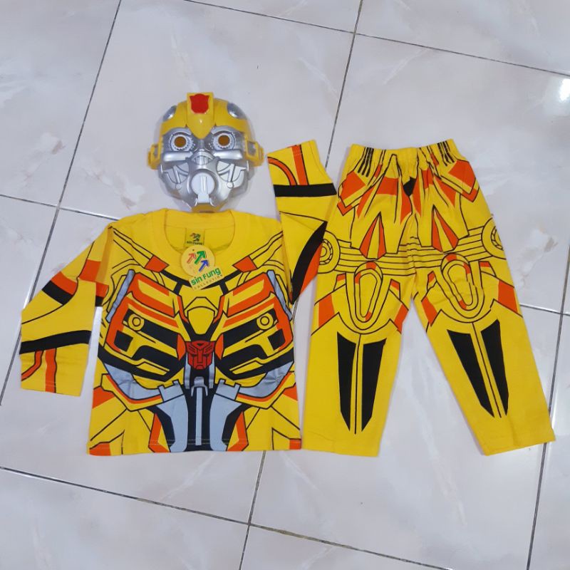 Setelan Baju Celana Topeng Bumblebee - Kostum Anak Kaos Transformers