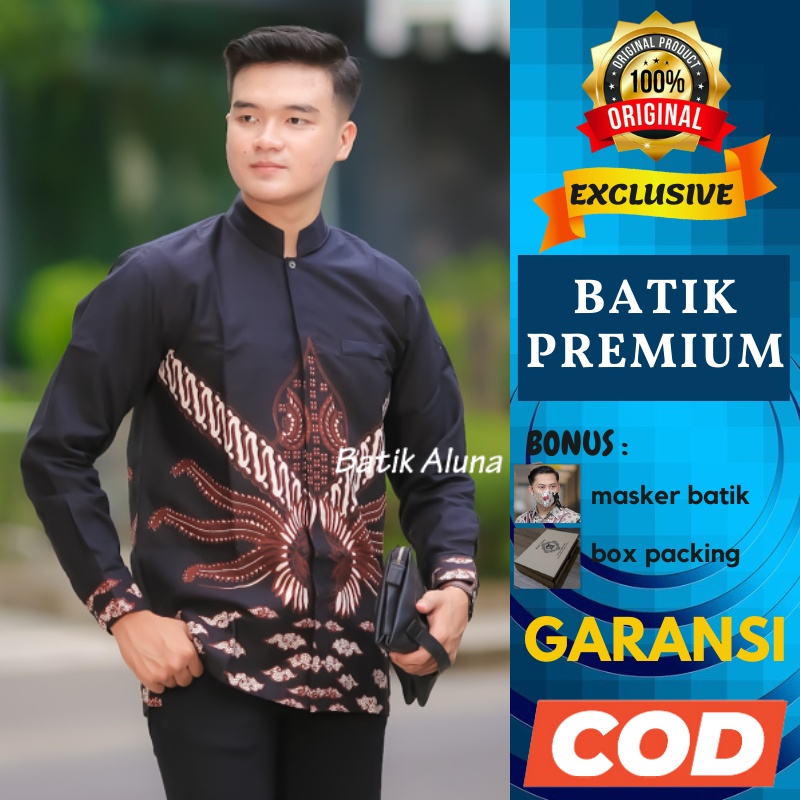 Baju Koko Batik Pria Lengan Panjang Atasan Kemeja Batik Pria Premium Fashion Pakaian Muslim Cowok La