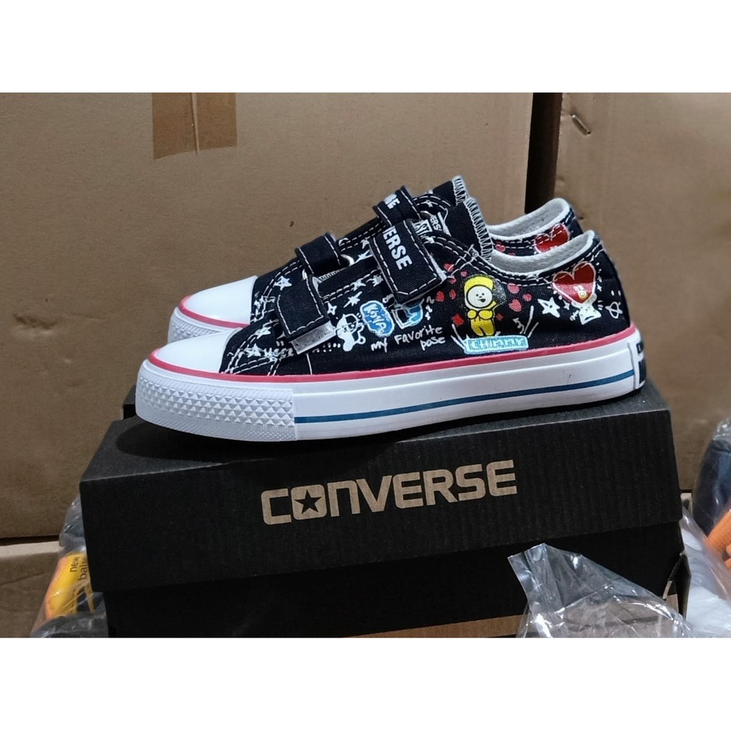 Sepatu anak sneakers bts BT21 import casual Hitam terbaru termurah sekolah perempuan &amp; laki laki COD