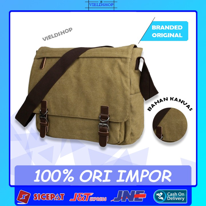 O7 TAS KANTOR KERJA SELEMPANG LAPTOP SLEMPANG KANVAS BAHU IMPORT ORIGINAL BRANDED PRIA COWOK