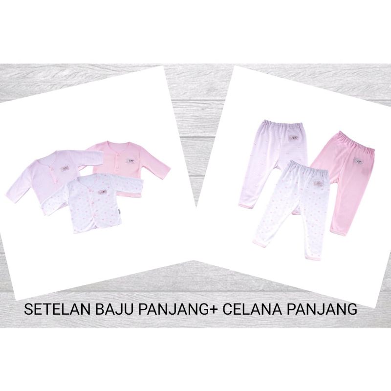 3 Set Setelan Baju bayi lengan panjang + celana panjang newborn pink Fluffy