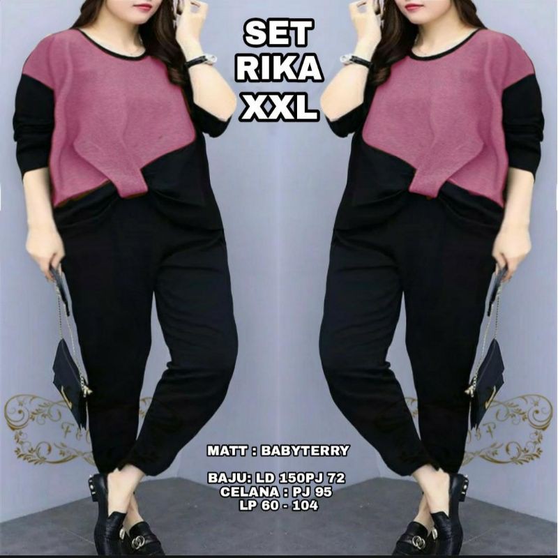 4 UKURAN M L XL XXL SET RIKA FASHION PAKAIAN WANITA SETELAN ATASAN DAN CELANA BAHAN BABYTERRY FEHM