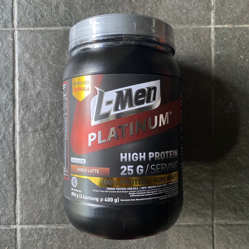 L-Men Platinum Choco Latte 800g / 1,7lbs - 25g Whey Protein - 21 Serving - 5,9g BCAA dilengkapi Crea