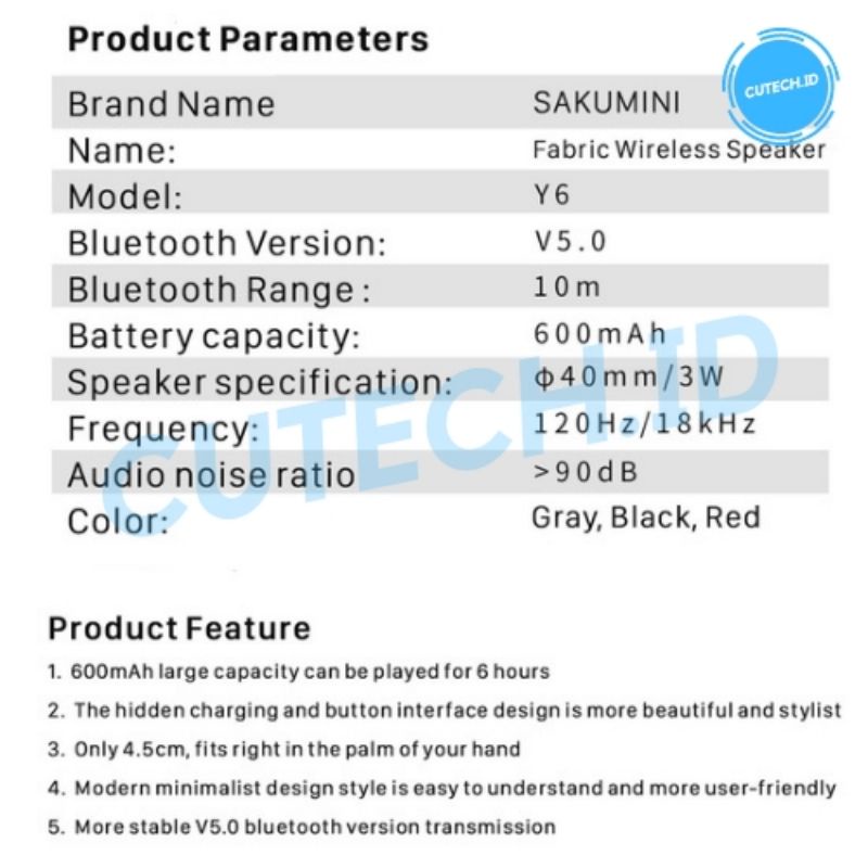 SAKUMINI Y6 ROUND BLUETOOTH WIRELESS SPEAKER PORTABLE BY KIIP