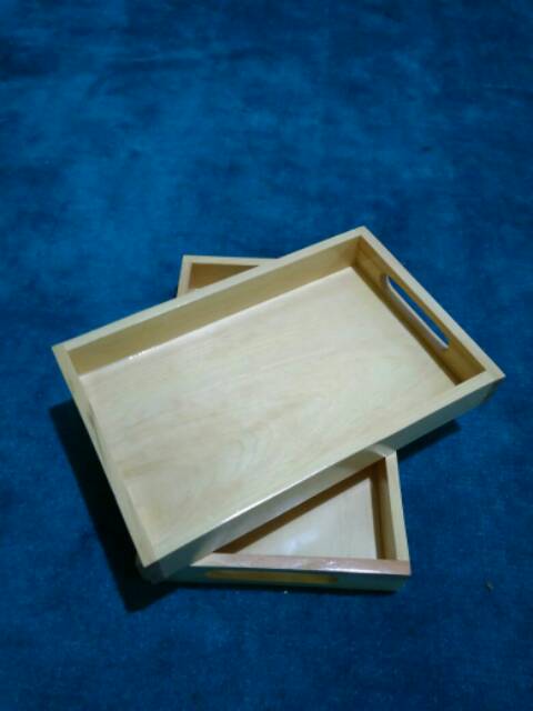 Nampan / Baki / Tray kayu Pinus uk. sedang pegangan datar