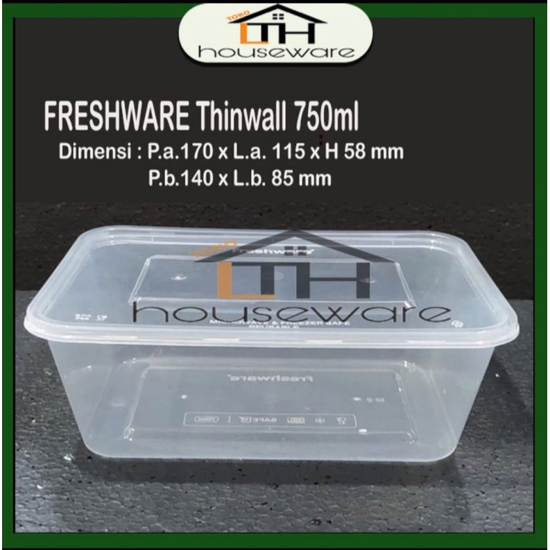 KOTAK MAKANAN PLASTIK 750ML FOOD CONTAINER BOX FRESHWARE THINWALL 750 ML
