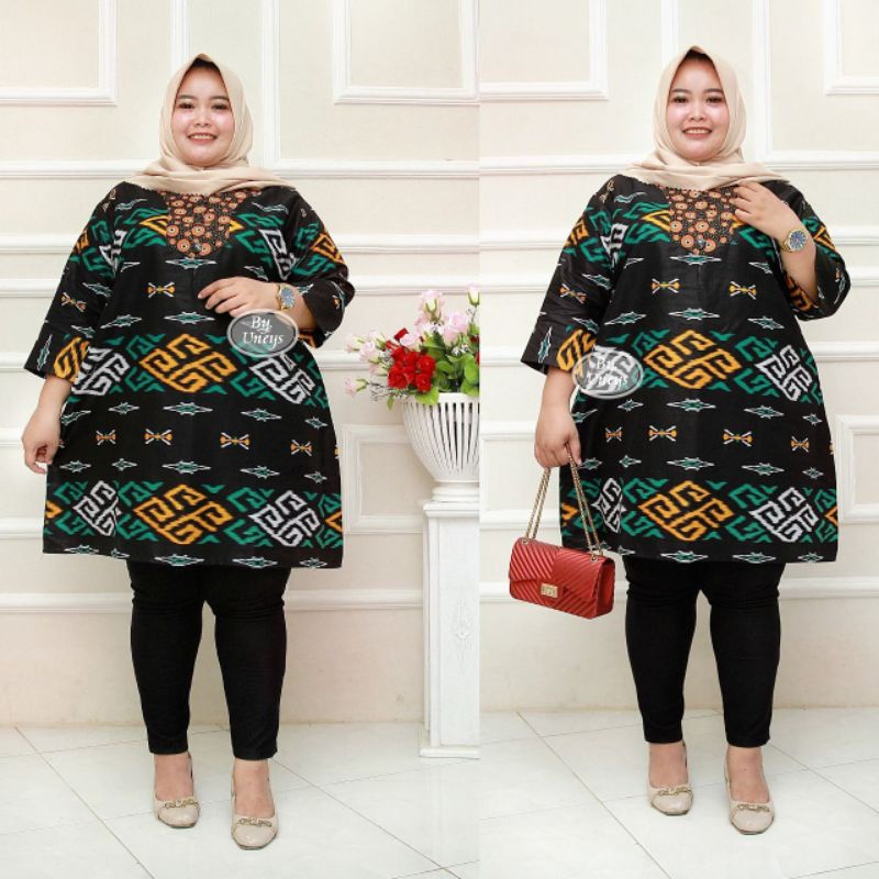 Tunik Batik Wanita Terbaru Ukuran Super Jumbo Big Size LD 140CM FIT 4L 5L 6L ORI Batik Aksara Pekalo zaynbatik-Motif 3