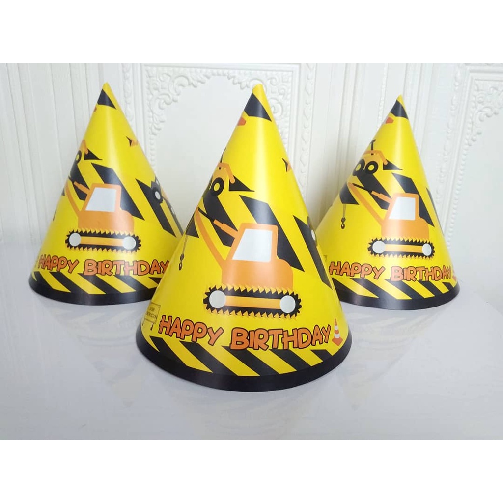 topi kerucut excavator / topi ultah excavator / topi kerucut custom excavator