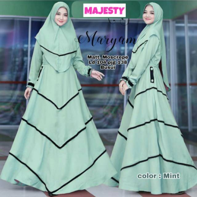 Maryam gamis syari kekinian stylish motif garis set khimar