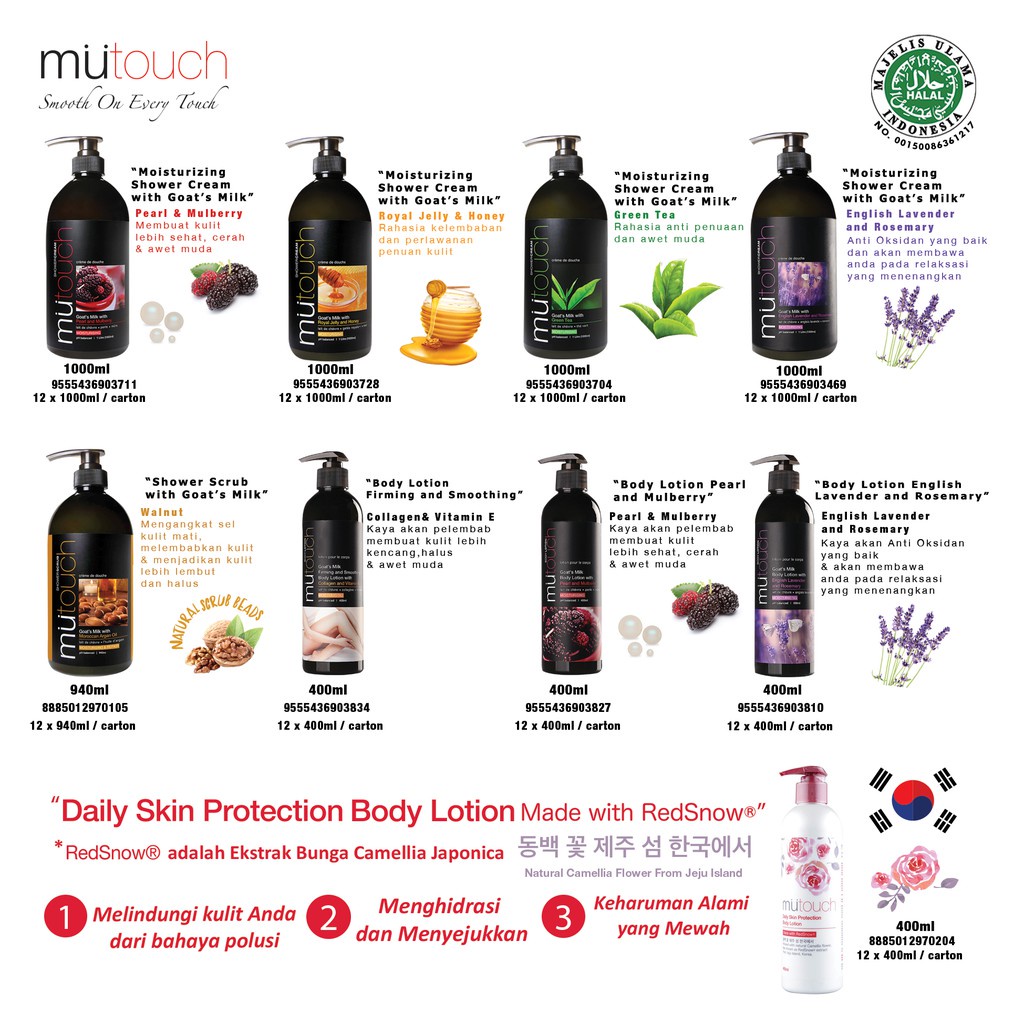 Mu Touch Goats Milk Shower Cream Pump 1000ml | MuTouch Sabun Mandi Goat's Milk Cair