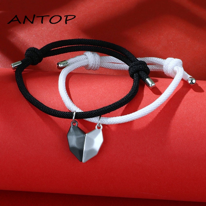 2 Pcs Gelang Couple Magnet Mahnet Hitam Dan Putih Cinta Batu Persahabatan Aksesoris ANTOP