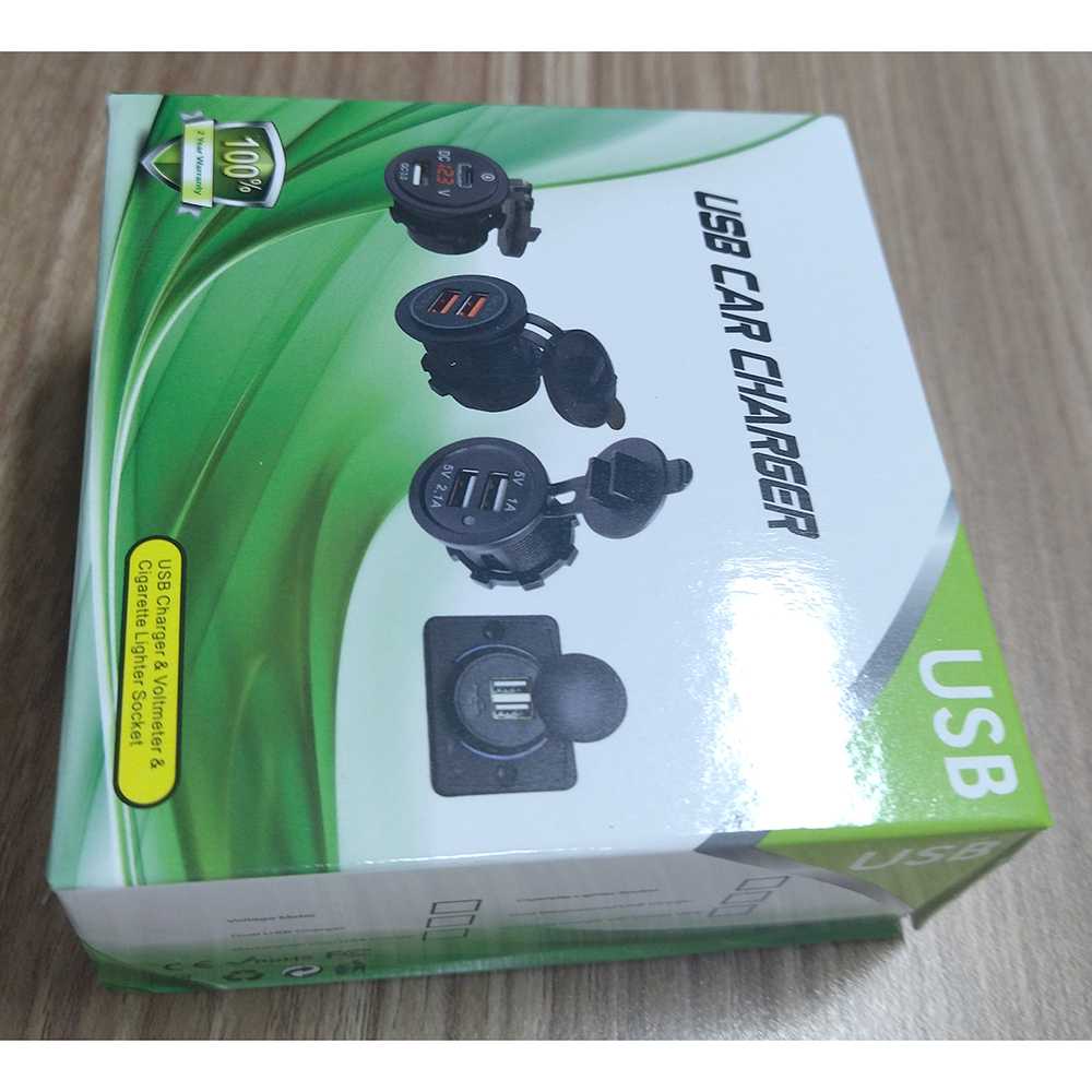 USB Charger Motor 2 Port DC 12-24V /  USB Charger Kepala Cas Casan Carge Charge Carger Hp Handphone Motor Beat Nmax Deluxe Scoopy Honda Aerox Lexi Yamaha Vario Fast Charging Waterproof Anti Air Digital Dual Usb / Adaptor Adapter Motor Murah Original