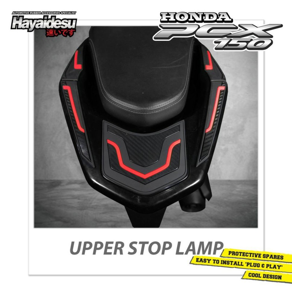 Upper Stop Lamp Protector Cover Honda PCX 150 Aksesoris Decal Variasi Carbon Pelindung Body Hayaides