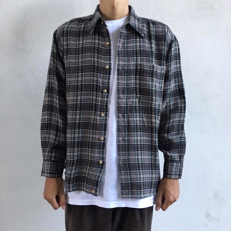 Outer Wool Flanel Motif Vintage Wara Gelap