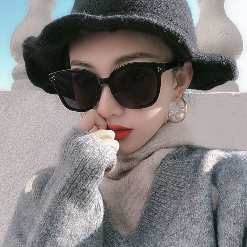 We Flower Korean Big Black Square Frame Sunglasses Untuk Wanita Pria Trendy Shades Anti UV400 Kacamata Outdoor Fashion Eyeglasses