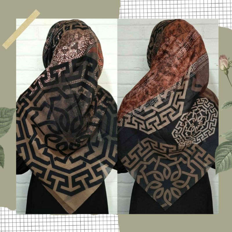 NEW JILBAB HIJAB VOAL MOTIF SYAR'I 130X130 PREMIUM SQUARE LASERCUT KERUDUNG SEGI EMPAT-SULTAN COKLAT