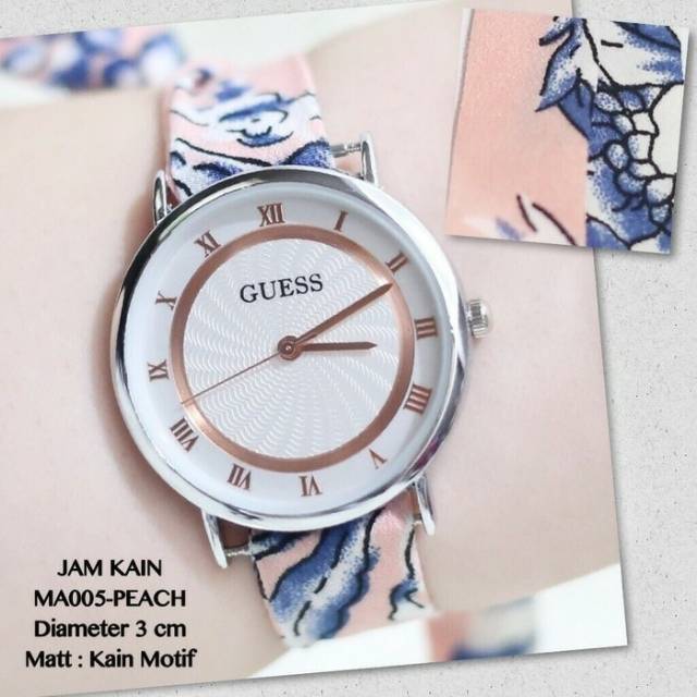 Jam tangan unik kain monol Guess Geneva Wanita Floral