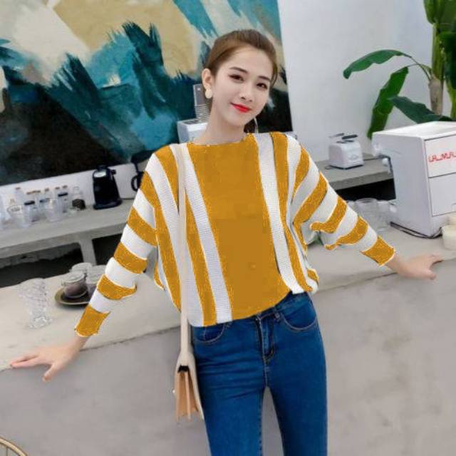 BEFAST - ZEC OOTD Wanita Sweater Rajut EVIN / RJT Lesperal List Salur / Cardigan Kekinian 2022 / Cardigan Keluaran Terbaru / Cardigan Motif Garis / Cardigan Remaja / Cardigan Rajut