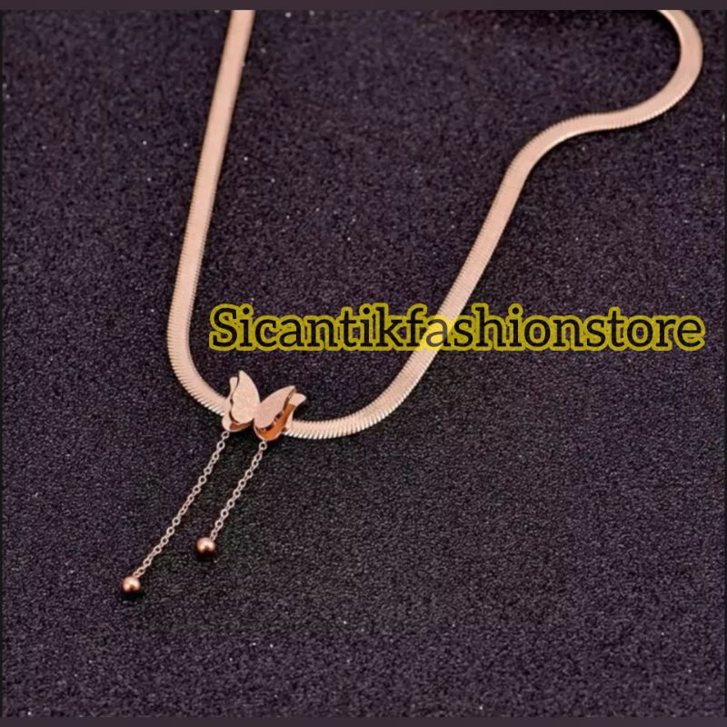 Kalung Titanium Rose Gold Liontin Kupu kupu Fashion Wanita Terlaris anti Karat Tidak luntur liontin