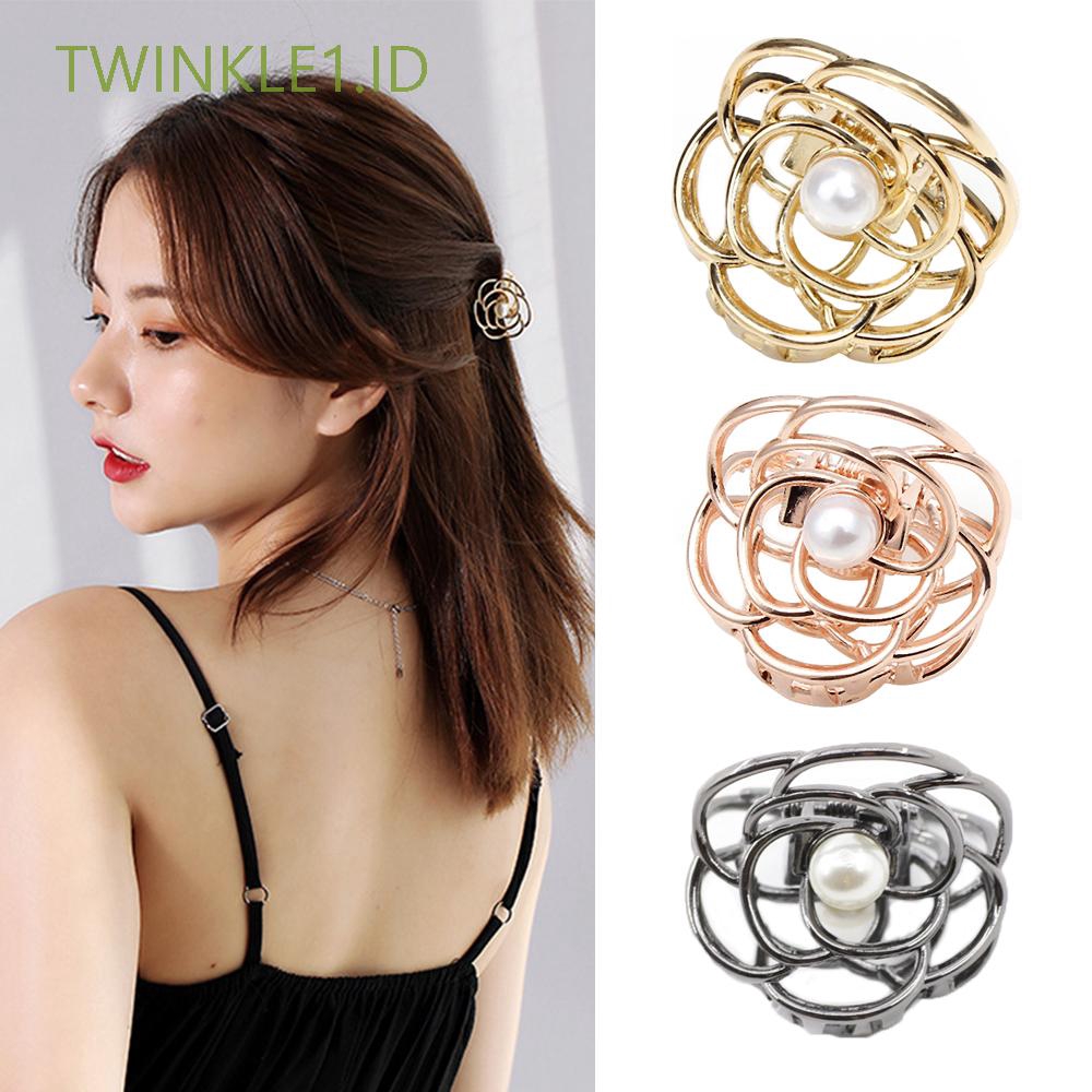 Twinkle1 Id Jepit  Rambut  Cakar Metal Desain Bunga  Mawar  