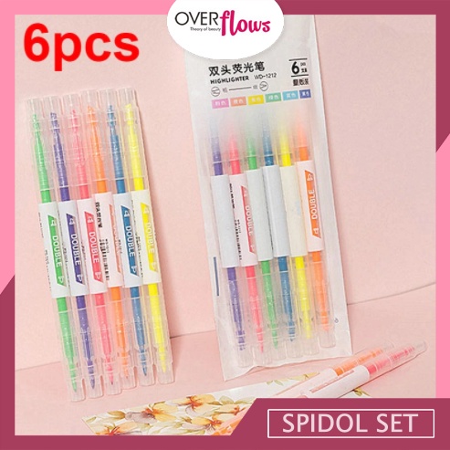

OVERFLOWS.ID 6 Pcs Stabilo Double Side Spidol Highlighter Dua Sisi Set Murah