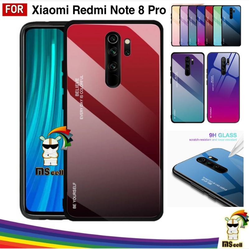Case Xiaomi Redmi Note 8 Pro - Hardcase Gradient Aurora Glass Kaca Casing utk Hp MiNote 8 Pro