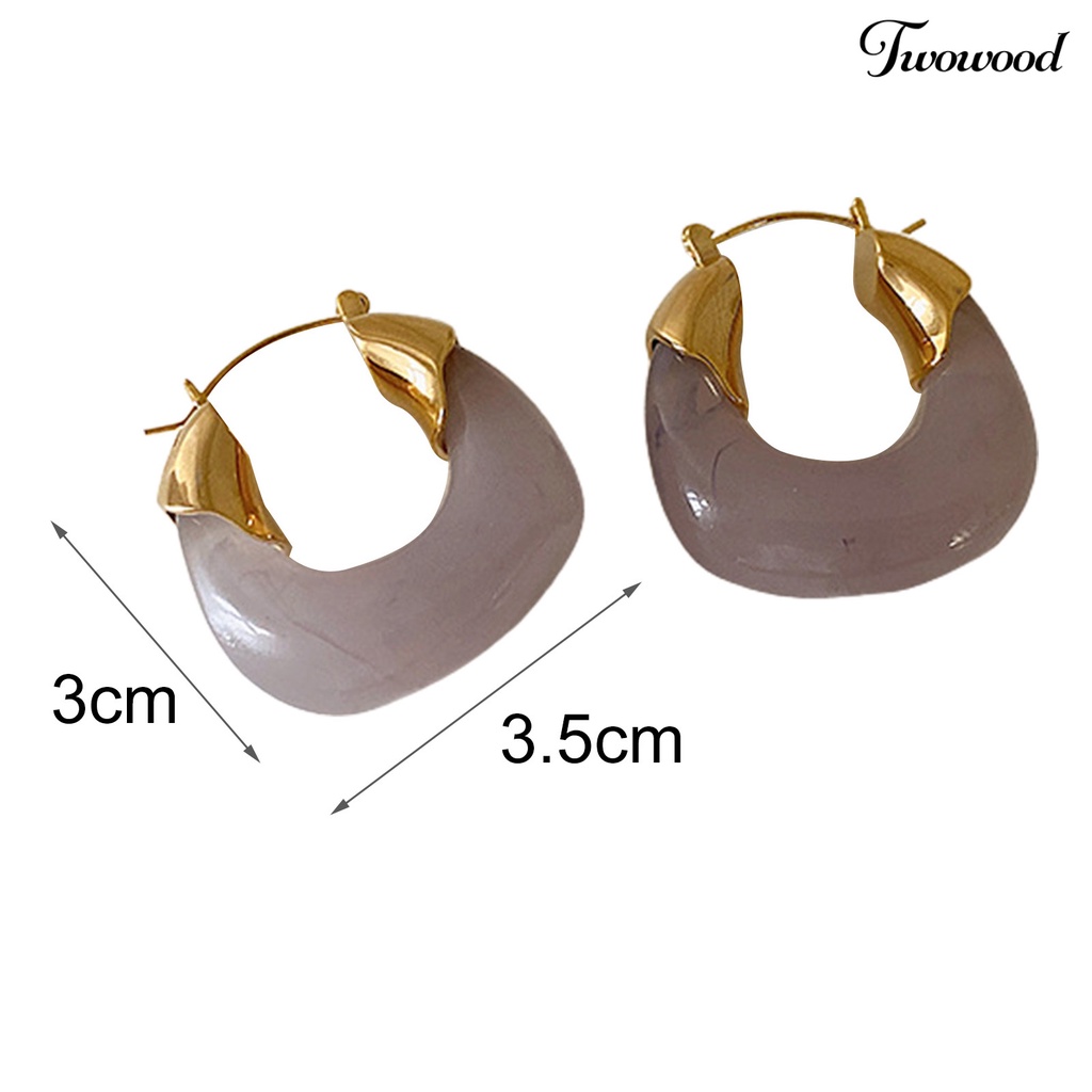 Twowood 1 Pair Resin Earrings All-match Decorative Glossy Retro Stud Hook Hoop Earrings for Wedding