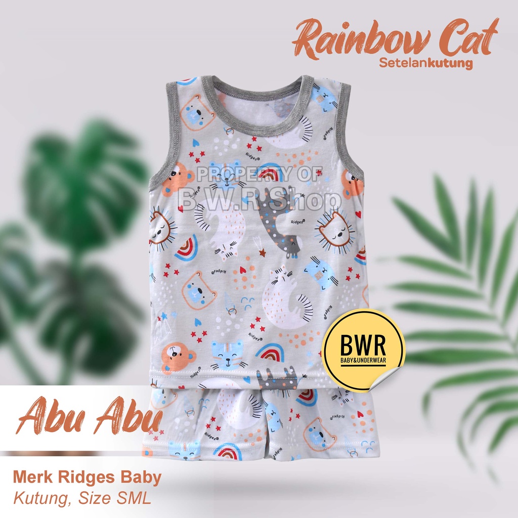 [ 3pc ] Setelan RIDGES KUTUNG Rainbow CAT / Piyama Anak Lengan Kutung Unisex | Bwr