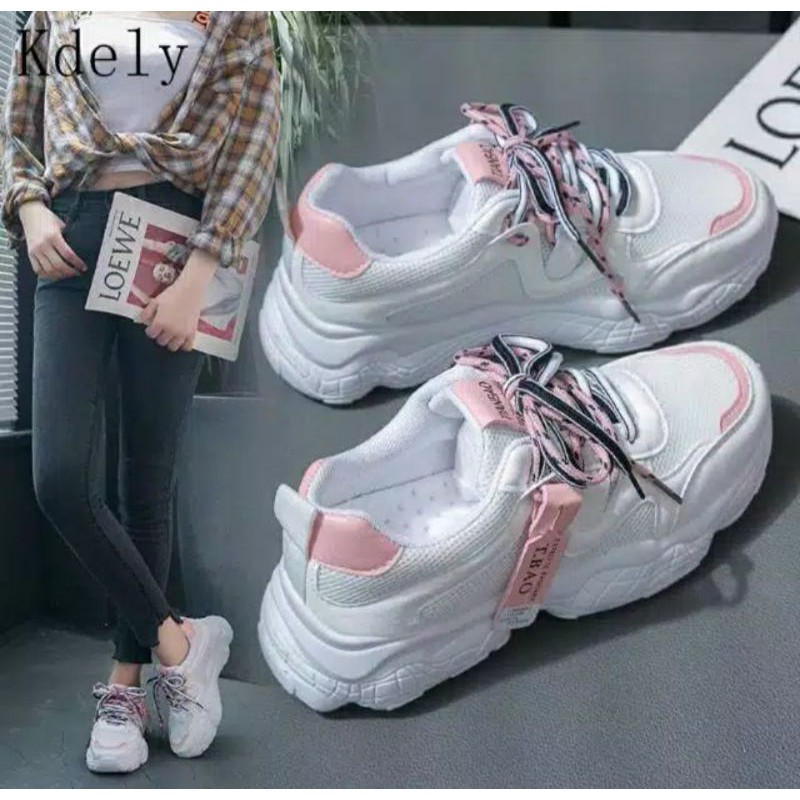 sepatu wanita T BAO JINTU putih pink hitam sneaker korea terbaru