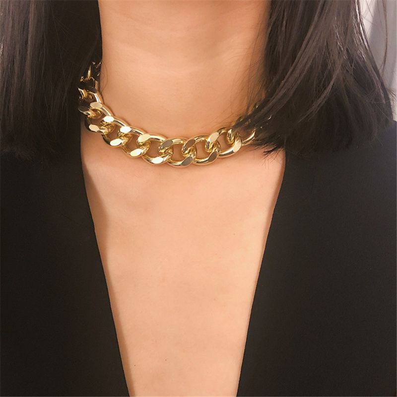 Kalung Choker Retro Rantai Besar Pipih Edgy Style Chain Necklace