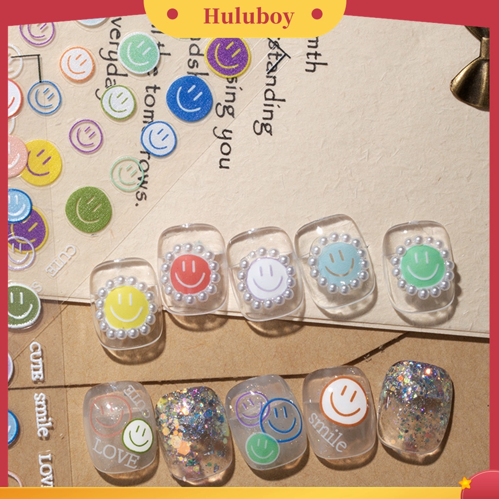 Huluboy Huluboy♡ Stiker Kuku Ultra Tipis Motif Smile / Bintang / Hati / Pelangi Untuk Manicure Wanita