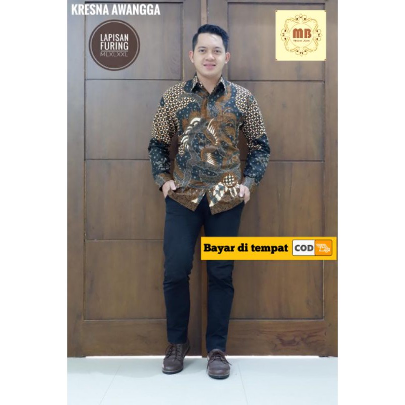 Batik Pria Modern Kemeja Batik Pria Lengan Panjang Hem Batik Solo Terbaru Kresna Wangga