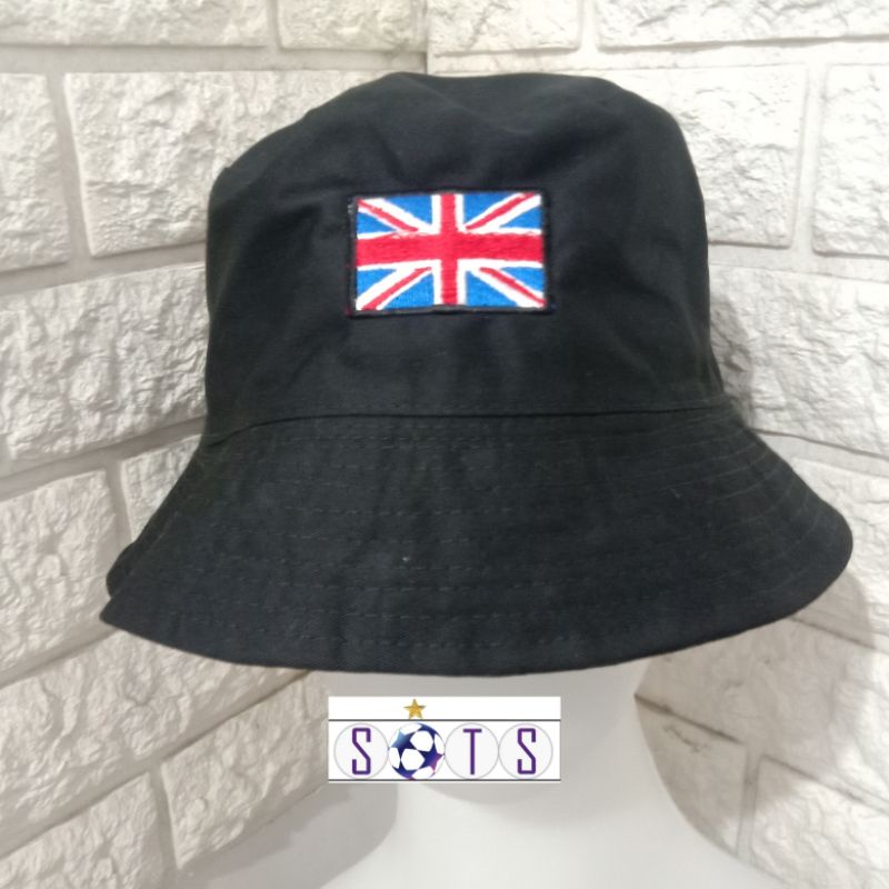 Topi Bucket Hat Bordir England Flag Bendera Inggris London Cstom Bendera Inggris