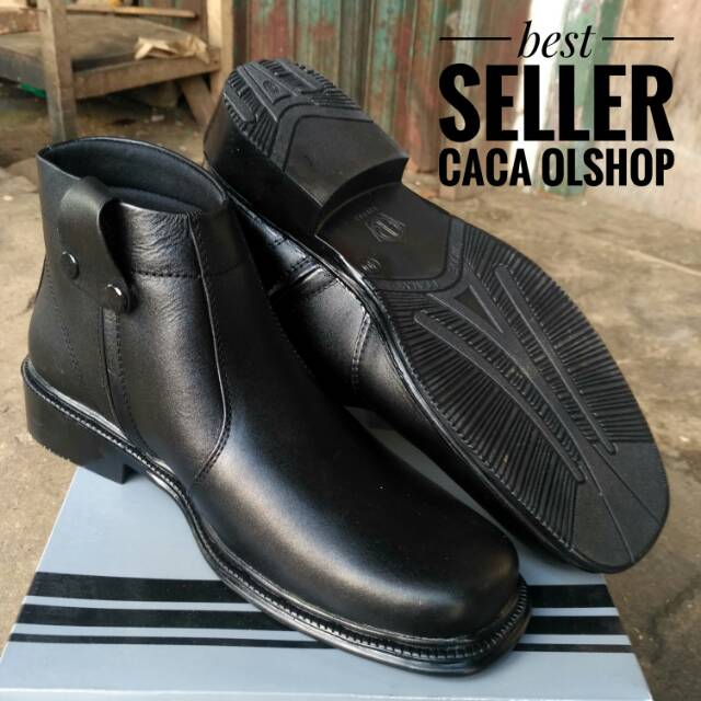 AR Exclusive Sepatu PDH Sleting Samping Tapak Petak 1920 Hitam Dove 100% Kulit Asli Original Magetan