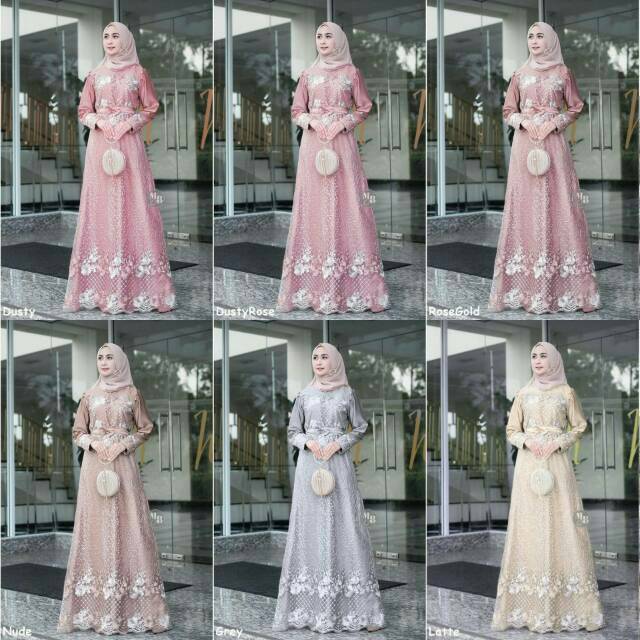 DRESS PESTA GAMIS ASMARA GOWN BROKAT TILE BORDIR MUTIARA MIX VELVET IMPORT MODERN MURAH