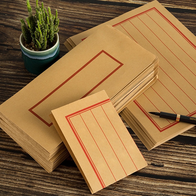 Retro Chinese Style Long Envelope Simple Red Frame Kraft Letter Paper