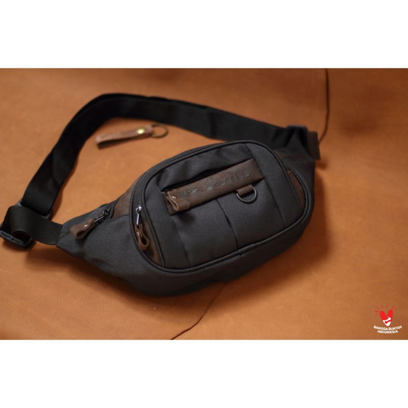 Waistbag Pusiill 01 courdura dengan kombinasi kulit asli casual tas pinggang