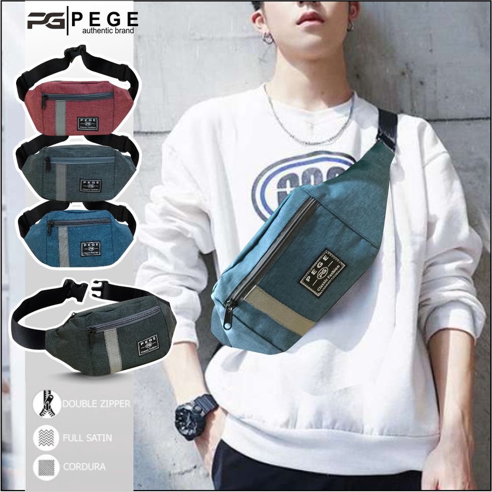 Tas Waistbag Pria PEGE Slempang Bahu Model Polos Distro Casual Bahan Tebal - PG 8918